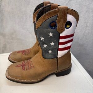 JB Dillon Cowboy Boots Kids Size 1 Western American Flag Leather